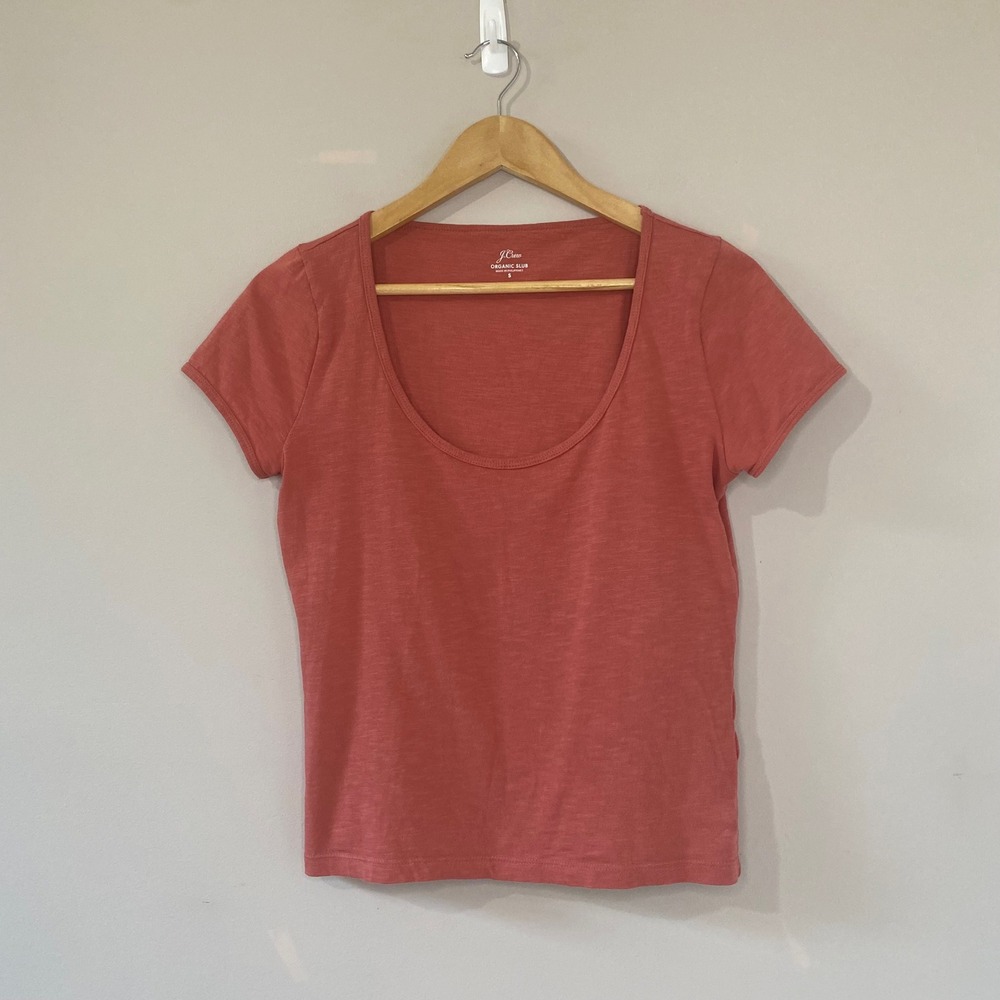 J. Crew Womens Organic Slub Cotton Scoop Neck T-Shirt Terracotta Rust Small S